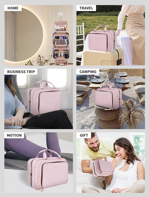 BALULHG Travel Size Toiletry Bag with Hanging Hook, Water-resistant Cosmetic Makeup Bag Organizer for Shampoo, Full Sized Container, Toiletries