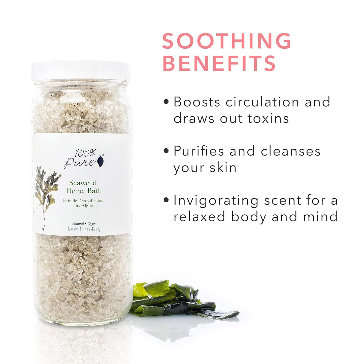 100% PURE Seaweed Detox Bath Soak - Relaxing Bath Salts with Eucalyptus Essential Oil | Spa Kit - 15 Oz