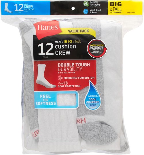 Hanes Men's Double Tough Socks - Moisture-Wicking Crew & Ankle Socks | Black & White Multi-Pack