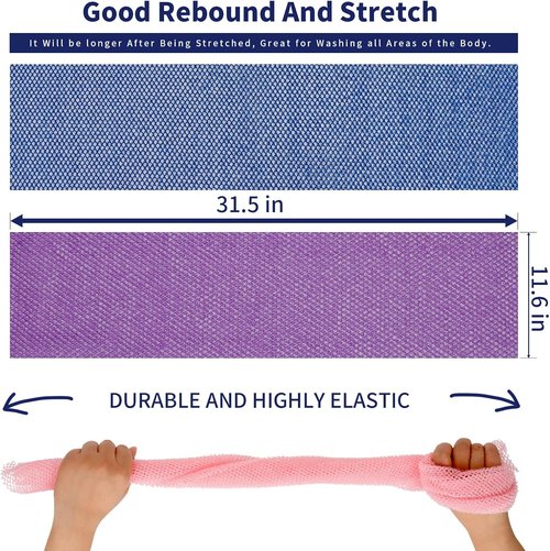 FARMOGA African Exfoliating Net Bath Sponge Set - Skin Smoother Shower Scrubber (3pcs: Blue, Pink, Purple)