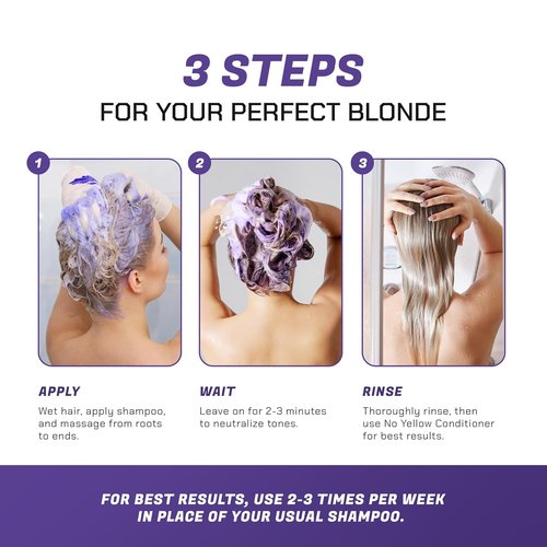 NOW BEAUTY Nourishing No Yellow Violet Shampoo - Hydrate & Remove Brassiness for Blonde Hair - 32 Oz
