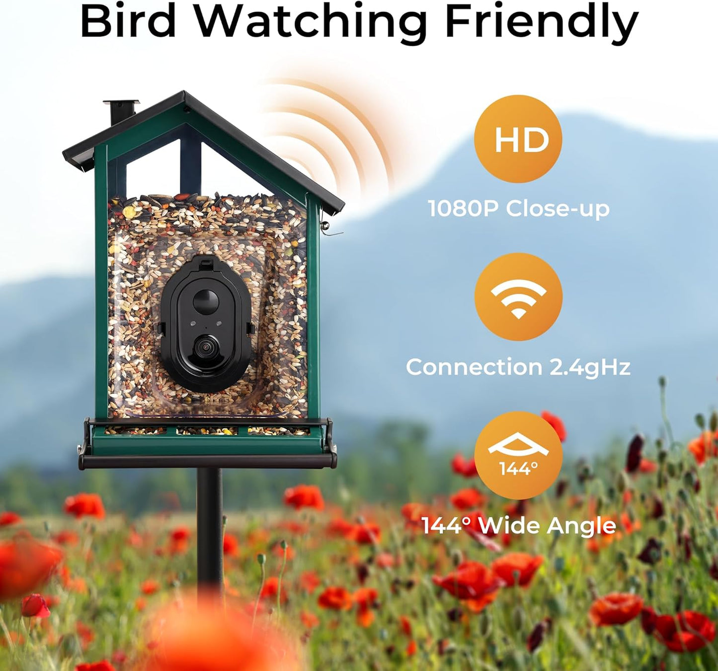 TT Nature Smart Bird Feeder - Solar Powered Camera with AI Bird Identification & Squirrel Proof Design | 3.2L Capacity, Green