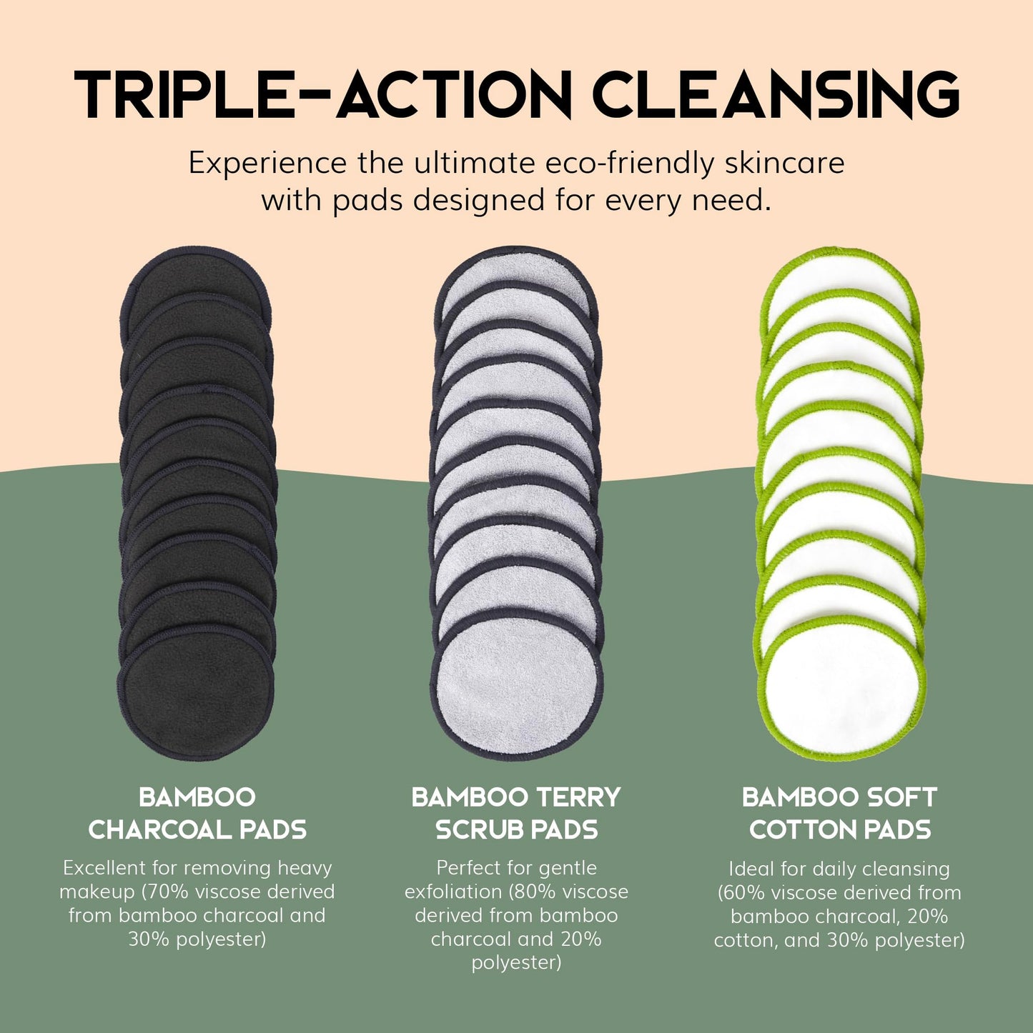 Greenzla Reusable Makeup Remover Pads, Washable Bamboo Cotton Rounds with Mesh Laundry Bag, Travel Pouch, Pad Holder - Reusable Cotton Rounds for All Skin Types - Perfect for Face Care, 30 Pack