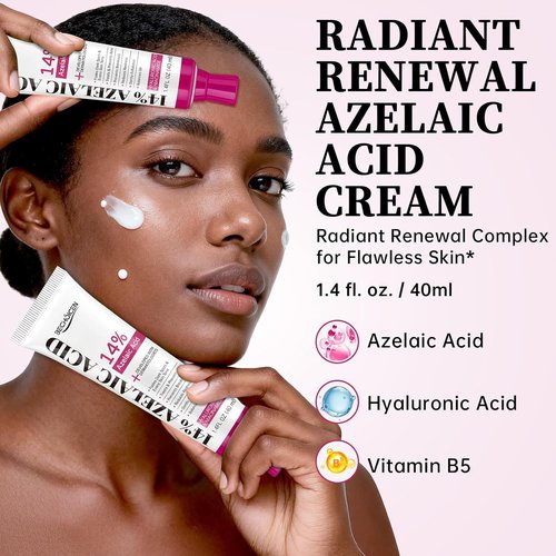 14% Azelaic Acid Acne Cream with Niacinamide & Centella,Azelaic Acid Facial Serum – Smooth & Even Skin Tone,Reduce Appearance of Blemishes,Dark Spots & Post-Acne Marks,Gentle Hydrating Formula,1.4oz