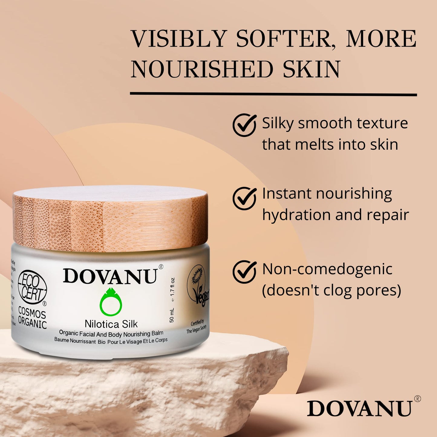 DOVANU Nilotica Silk East African Shea Butter Raw Organic & Vegan for All Skin Types - Ultimate Hydration & Repair - Paraben, GMO, & Fragrance Free - 1.7 fl oz Jar