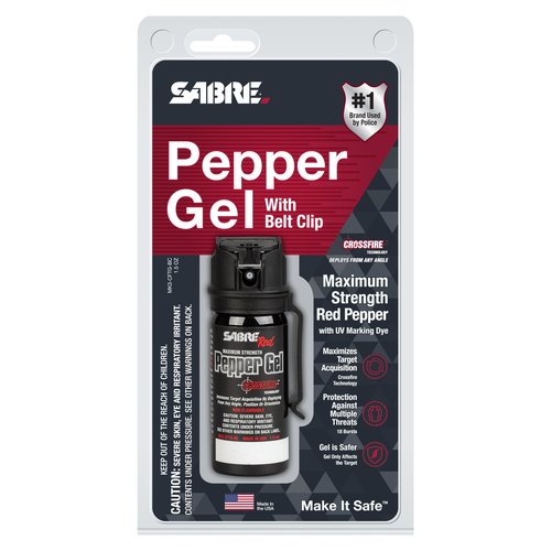 SABRE Crossfire Pepper Gel, Deploys At Any Angle, Maximizes Target Acquisition Against Multiple Threats, Belt Clip For Easy Carry, Fast Flip Top, Max Police Strength OC, Pepper Spray Option 1.5 fl oz