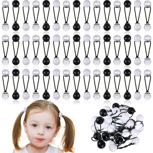 36 Pieces Hair Ties Hair Balls Ponytail Holders Colorful Twin Bead Ponytail Balls 80s 90s Elastic Hair Accessories for Baby Kid (Black, White, Clear,12 mm)