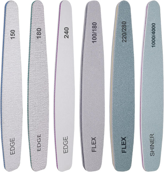 Skiennix Nail File and Buffer Set - 6 Pcs Professional Kit for Acrylic & Natural Nails | Various Grits