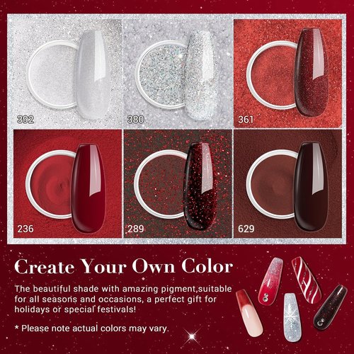 AZUREBEAUTY Dip Powder Set - 6 Burgundy Red Colors for DIY Nail Art | No Lamp Needed, Perfect Starter Kit