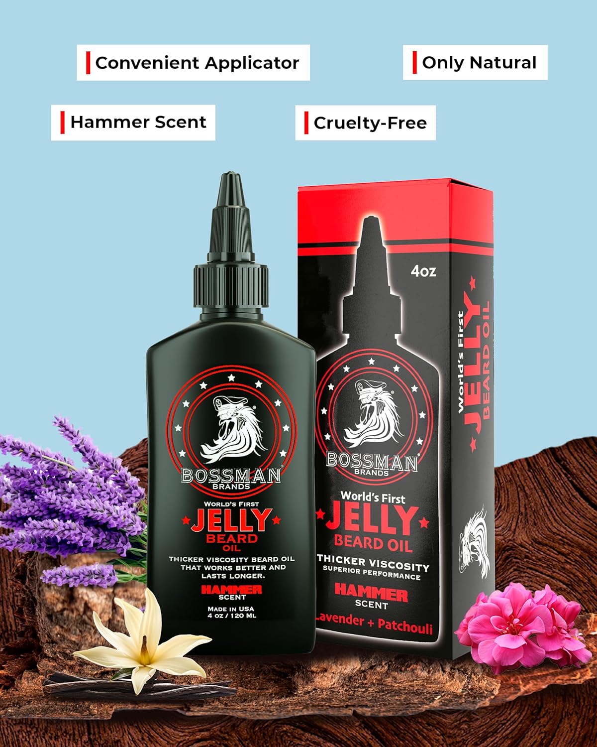 Bossman Jelly Beard Oil - 3 Pack (12 oz Total) | Softens & Moisturizes with Natural Ingredients - Hammer Scent