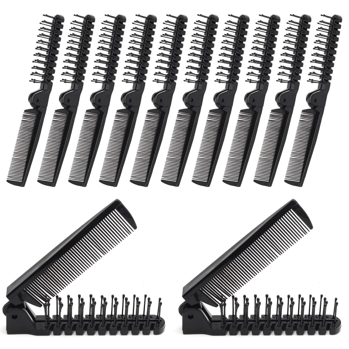 Skiennix Portable Travel Folding Hair Comb - Mini Pocket Anti-Static Brush for Men & Women | 12 Pcs Black