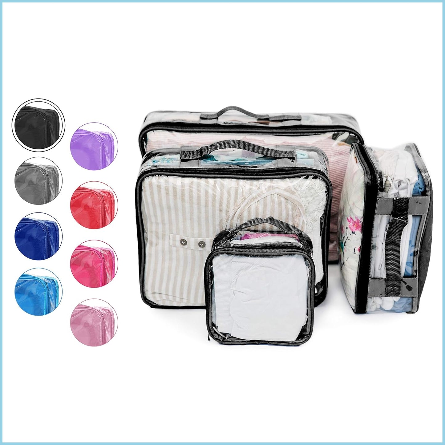 Skiennix Clear Packing Cubes - Set of 4 Premium PVC Storage Bags for 7-10 Days of Clothes