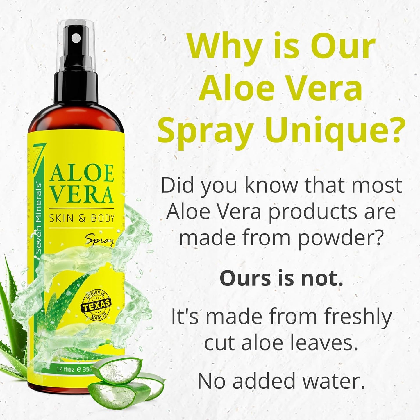 Seven Minerals Organic Aloe Vera Spray - Extra Strong, Rapid Absorption, No Sticky Residue | 12 fl oz Made in USA