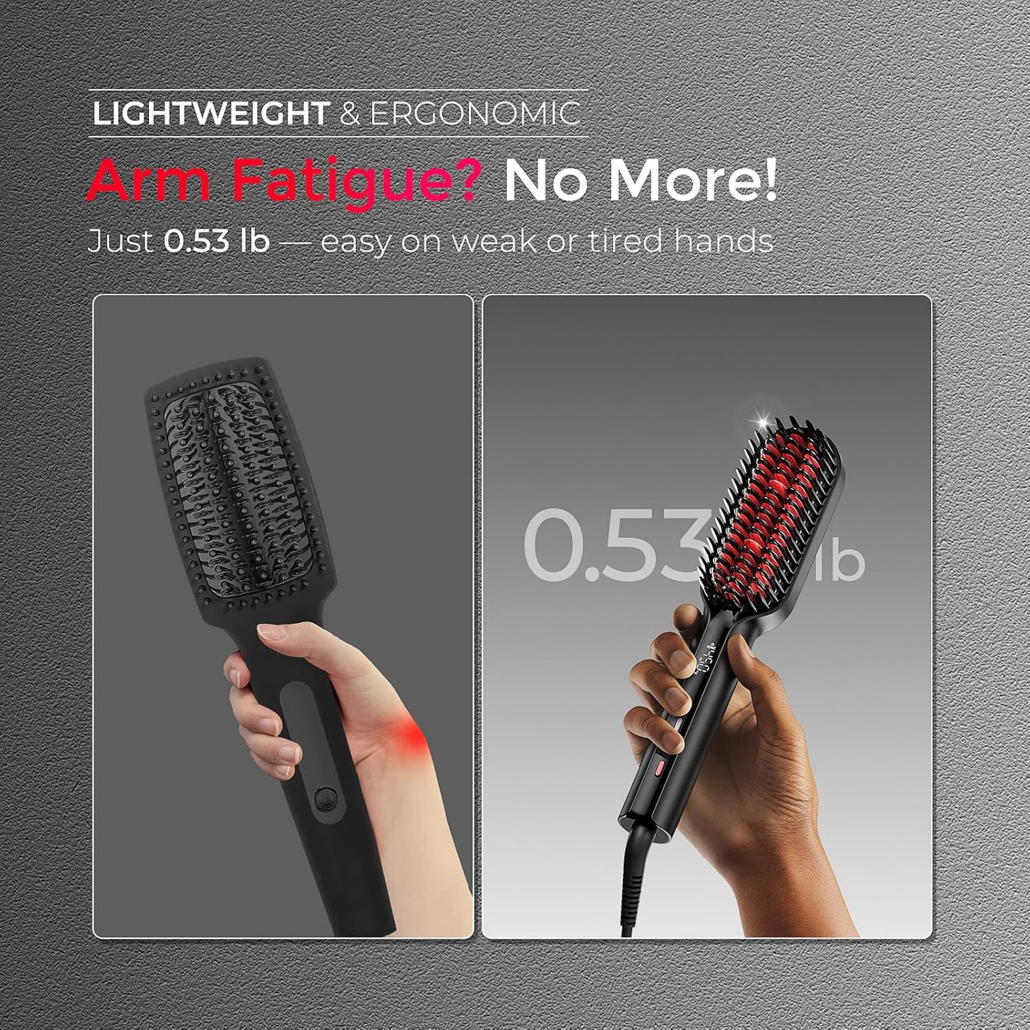 TYMO Hair Straightener Brush - Ionic Compact Styling Brush for Fast, Smooth Results | Lightweight, Black