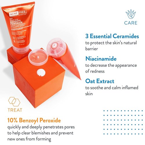 AcneFree Foaming Cleansing Wash - 10% Benzoyl Peroxide for Severe Acne | 5 Ounce Size