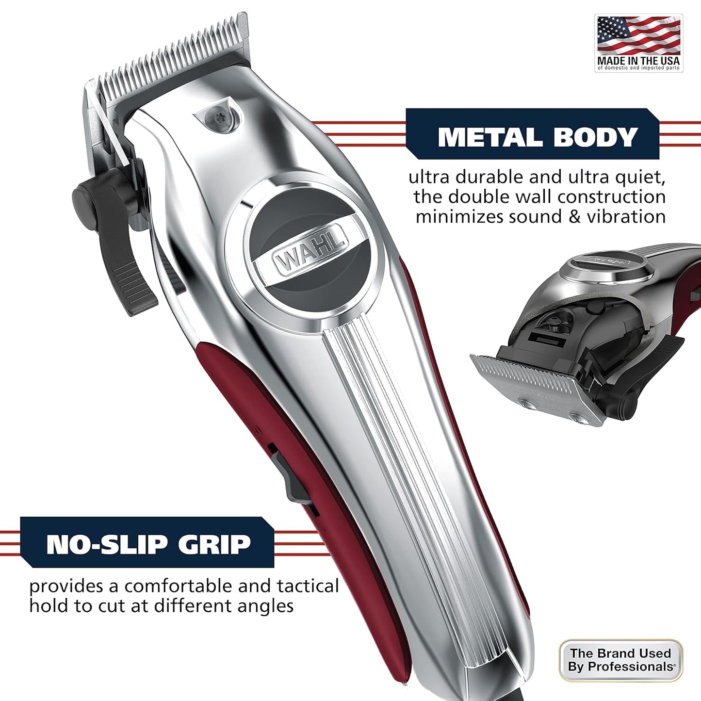 Wahl USA Pro Ultra Quiet Hair Clipper - High Torque, Metal Housing, Bonus Guard Caddy | Model 3000097