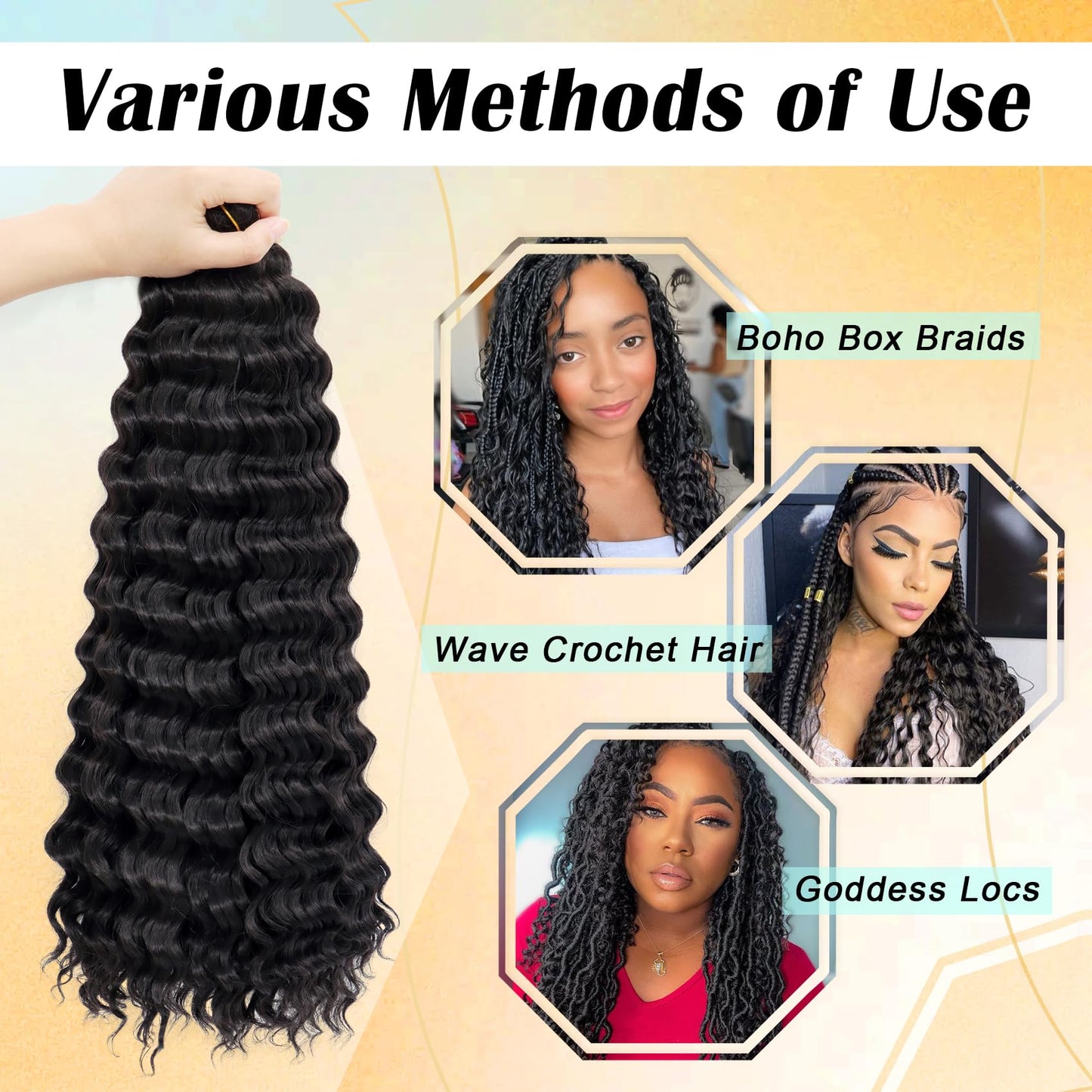Eerya Long Curly Braiding Hair 18 Inch 2 Packs Ocean Wave Crochet Hair for Black Women Deep Wave Braiding Hair for Boho Braids (18 inch, 1B)