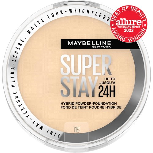 Maybelline Super Stay Powder Foundation - 24HR Medium-to-Full Coverage Makeup, Matte Finish, Shade 118