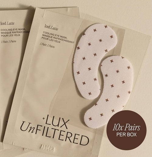 Lux Unfiltered Iced Latte Cooling Under Eye Patches - Caffeine Infused Korean Eye Mask for Puffiness & Hydration - 10 Pairs