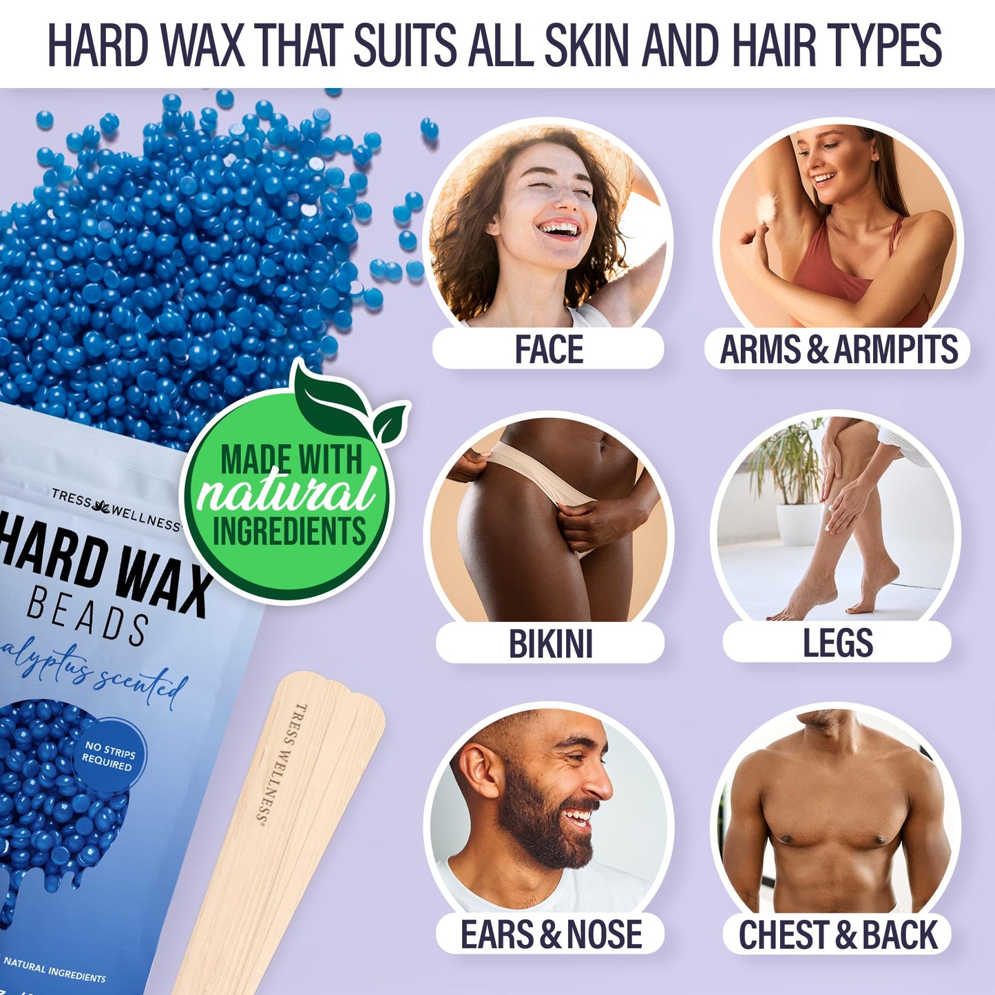 Tress Wellness Waxing Kit for Brazilian Wax - Easy to Use - For Sensitive Skin - Digital Display, Purple