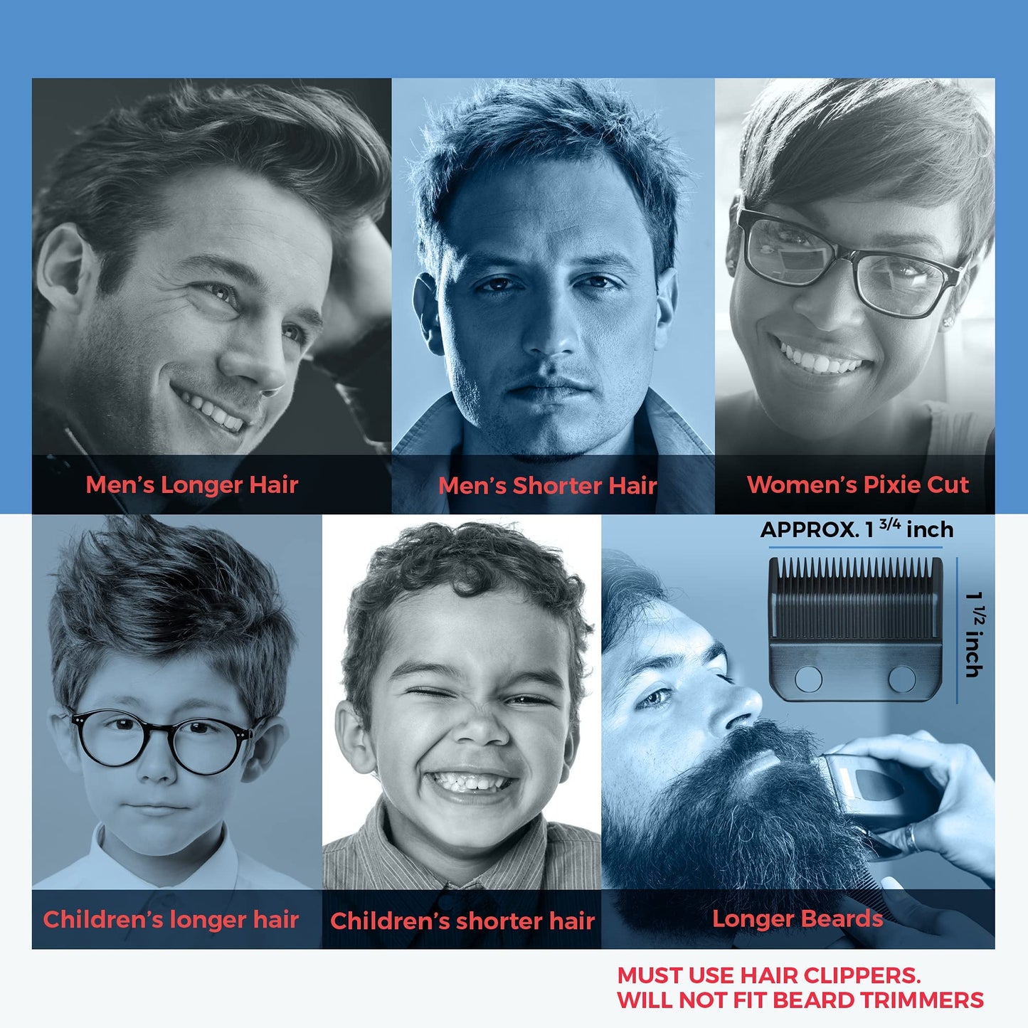 Clipquik Premium XL Clipper Guards for Most Wahl Clippers, Extra Long and Sturdy #20 18 16 14 12 10 (2.5 inch, 2.25", 2", 1.75", 1.5", 1.25") Large Clipper Guide Comb Set