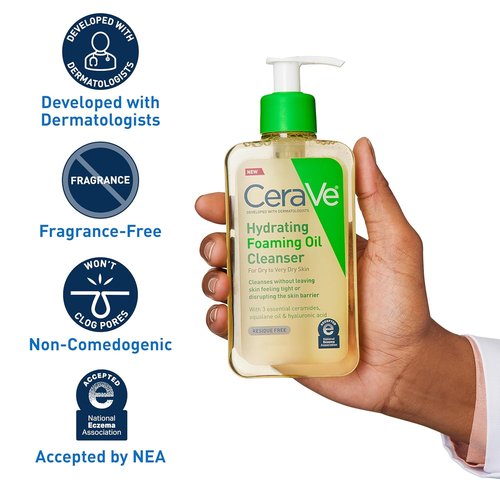 CeraVe Hydrating Foaming Oil Cleanser - Moisturizing Formula with Squalane & Hyaluronic Acid | 19 FL Oz