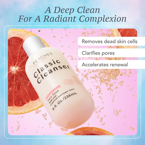Peaches Skincare Hydrating Facial Cleanser - Vegan Daily Face Wash with Grapefruit & Gotu Kola - 8 oz