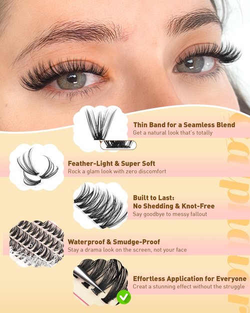 Calphidar Eyelash Clusters 30D+40D+50D+60D+80D+100D, DIY Curly Wispy Individual Natural Lash Extension for Beginners, 476PCS D, 10-16MM