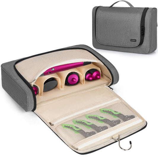 WELIDAY Travel Storage Bag Compatible with Dyson Airwrap Styler, Portable Travel Organizer for Hair Curler and Attachment with Multi-pockets (Front Open Design, Gray)