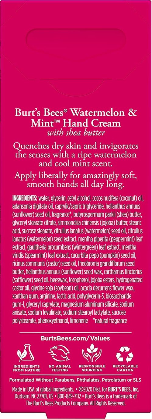 Burts Bees Hand Cream - Refreshing Watermelon & Mint Scent | 1 Oz Moisturizer