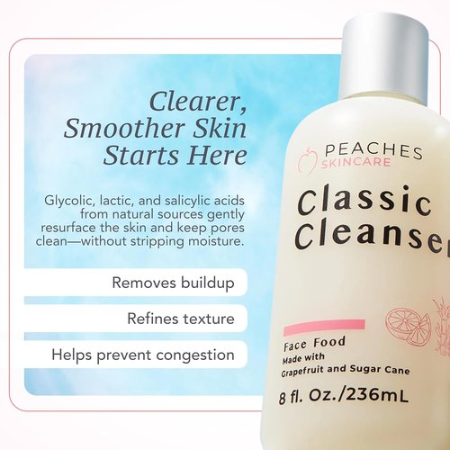 Peaches Skincare Hydrating Facial Cleanser - Vegan Daily Face Wash with Grapefruit & Gotu Kola - 8 oz