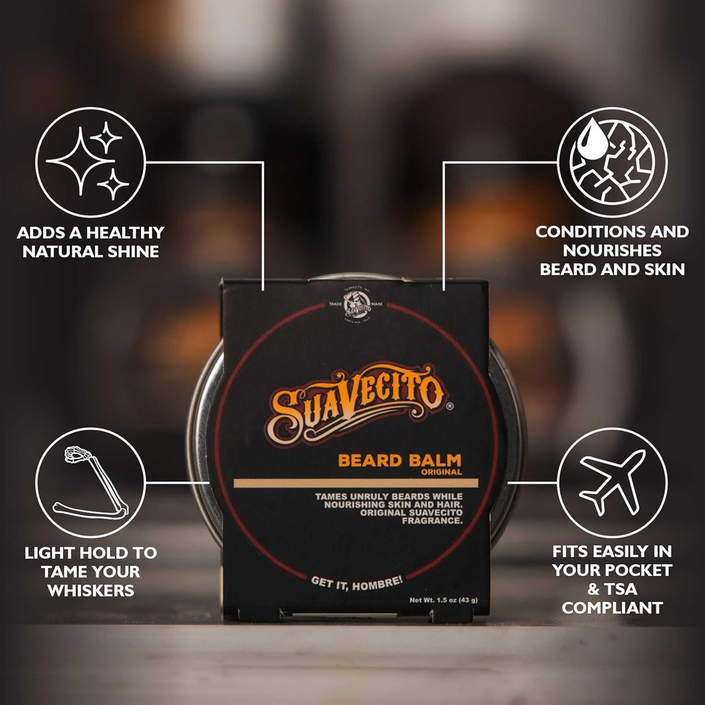 Suavecito Beard Balm | Original Scent 1.5 oz - Nourishes & Conditions Hair and Skin, Eliminates Dryness