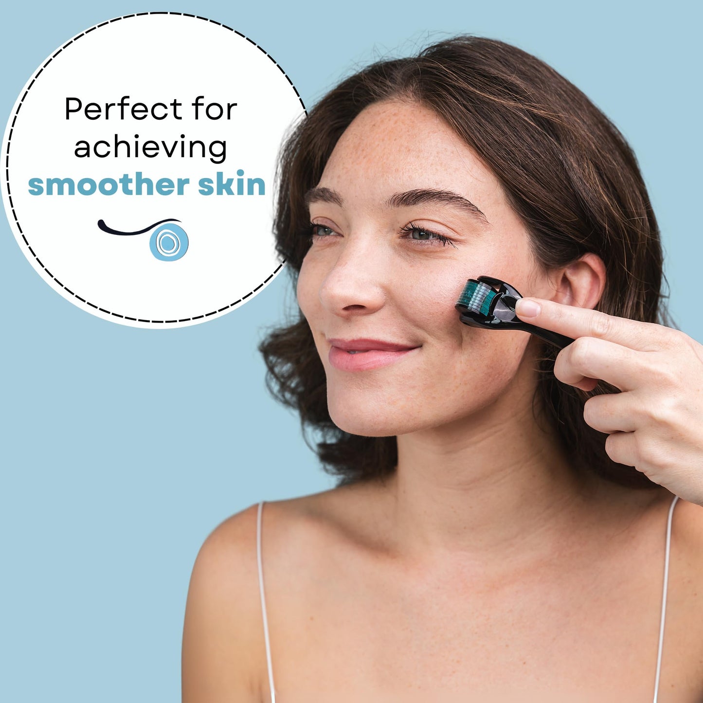 FOLLIROLL Derma Roller - 540 Microneedles for BEARD, HAIR & SKIN | Microneedling Roller for Men and Women - for Face & Scalp Derma Stamp - FREE STORAGE CASE (Blue, 0.30mm)