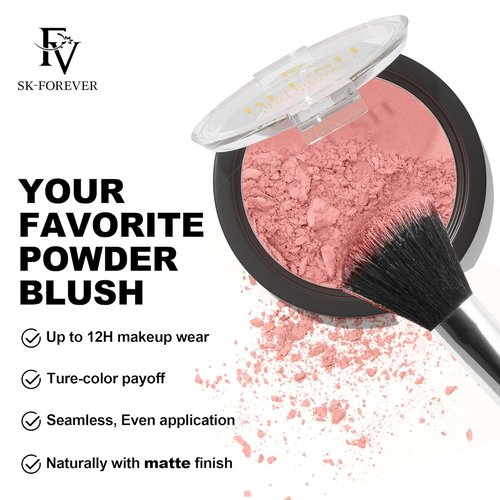 FV Long Lasting Powder Blush - Lightweight, Smooth & Blendable Cheek Makeup | Transfer-Resistant Matte Finish (Pink Matte, 0.17 OZ)
