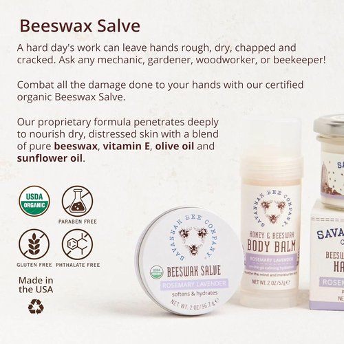 Savannah Bee Company Beeswax Salve - Deep Moisturizing Hand Cream - Rosemary Lavender - 2 Oz
