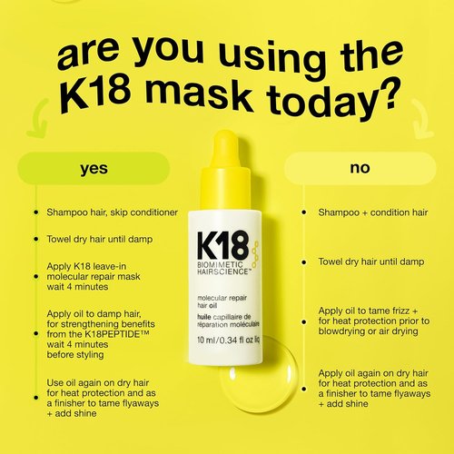 K18 Molecular Repair Hair Oil - Weightless Formula for Stronger, Healthier Hair | All Hair Types