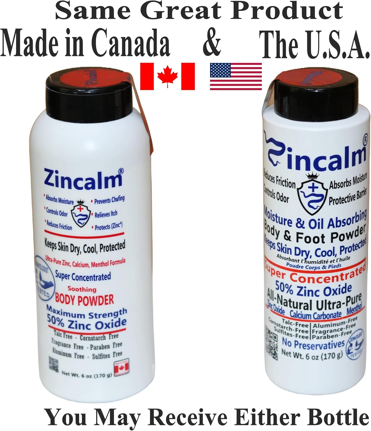 Zincalm All-Natural Body & Foot Powder - 50% Zinc Formula for Moisture & Odor Control | Anti-Chafing Relief