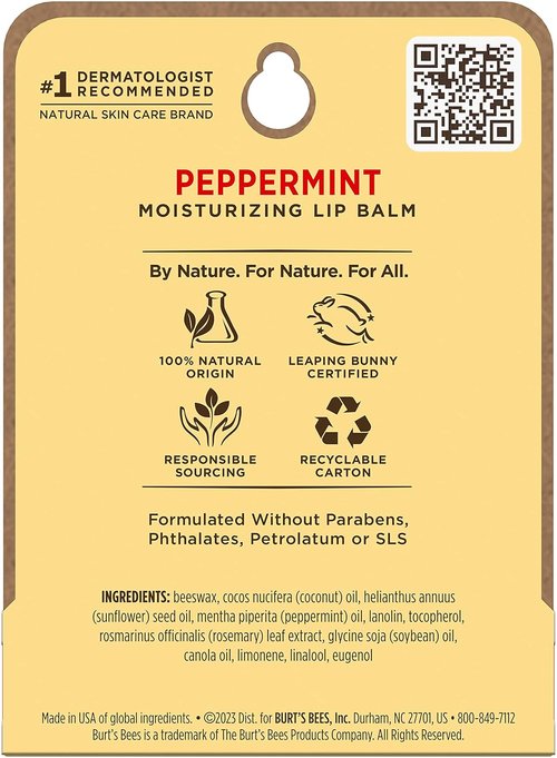 Burt's Bees Peppermint Lip Balm - Nourishing Hydration for Unisex | 0.15 Ounce