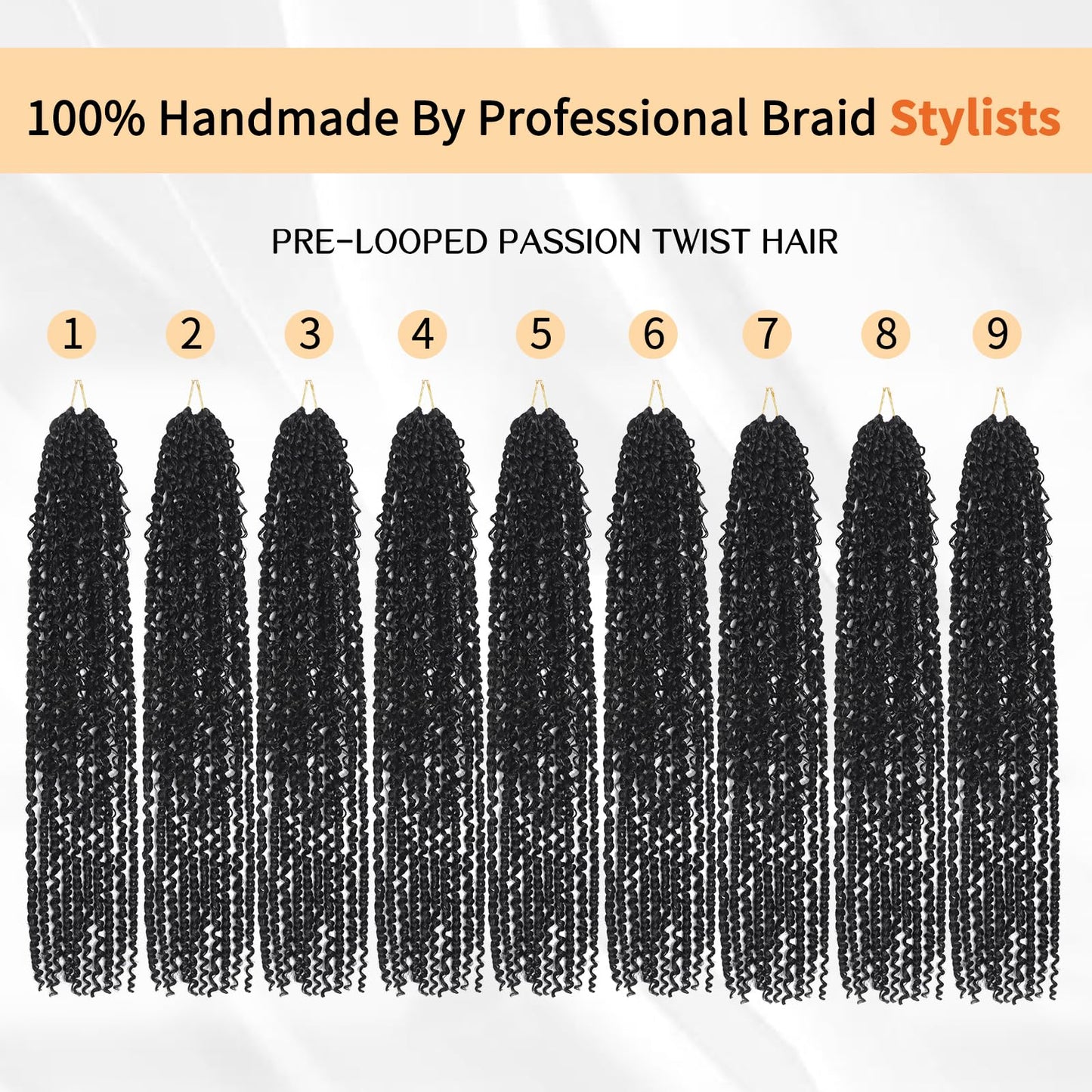 Molleas Passion Twist Hair 14inch,9pack Boho Passion Twist Crochet Hair,Pre Looped With Curly Ends for Bohemian Water Wave Braiding Hair(14inch(pack of 9),1B)