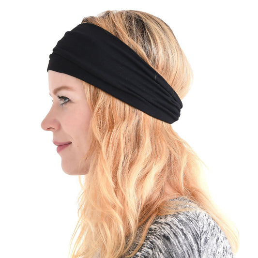 CHARM Womens Headband Wrap Bandana - Stretch Elastic Yoga Workout Running Head band Black