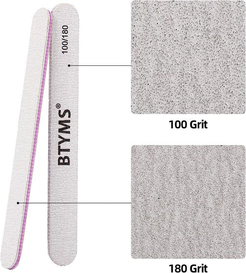 BTYMS Nail Files - 25 Pcs Double-Sided Emery Boards for Acrylic & Natural Nails - 100/180 Grit