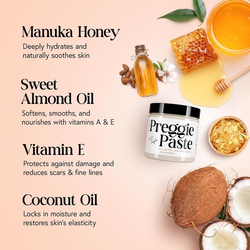 MOMMY LIFE Preggie Paste Belly Butter - Non-Toxic Stretch Mark Cream with Manuka Honey & Vitamin E | 3.7oz