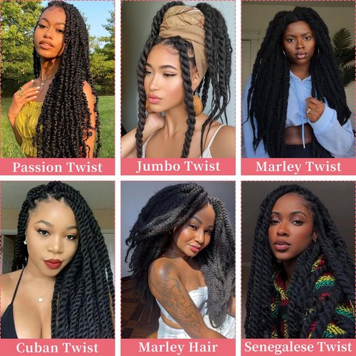 Marley Twist Braiding Hair-24Inch 8packs Cuban Twist Hair Soft Marley Hair for Black Women(1B, 24 Inch (Pack of 8))
