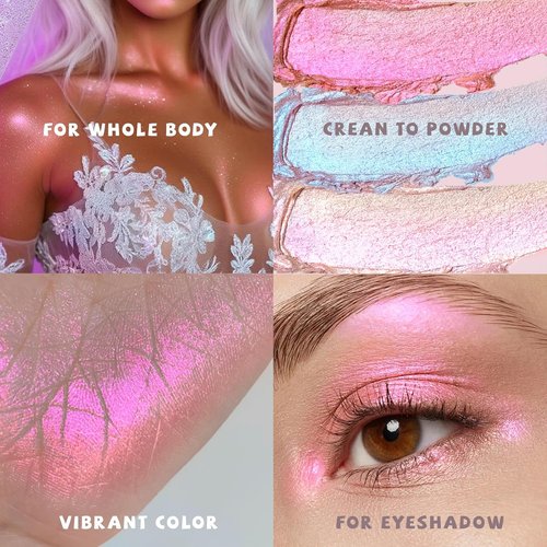 HOSAILY Holographic Duochrome Pink Glitter Eyeshadow Palette - Color Shift Metallic Shimmer & Highlighter