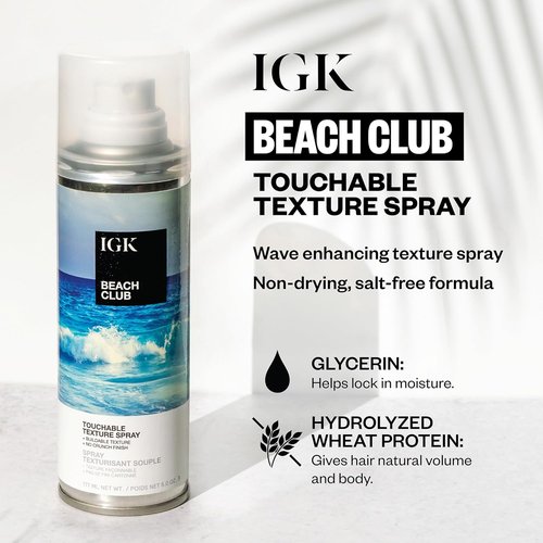 IGK BEACH CLUB Touchable Texture Spray - Travel Size | Lightweight Hold & Volume | Vegan & Cruelty-Free | 1.7 Oz