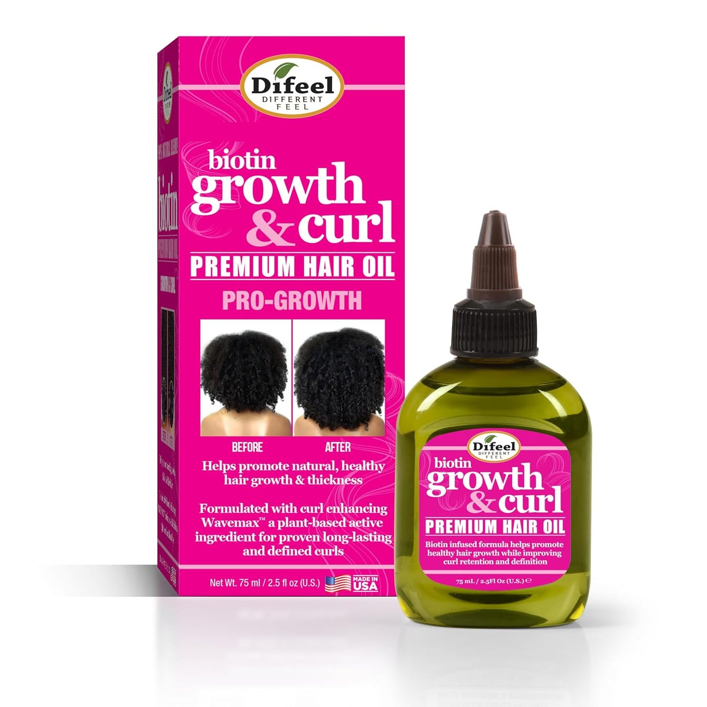 Difeel Biotin Hair Growth Oil - Premium Curl Enhancer, 2.5 oz for Nourished Hair