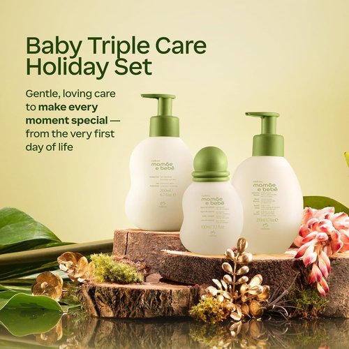 Natura - Mom & Baby Triple Care Set | Brazilian Vegan, Hypoallergenic Moisturizer, Cleanser & Cologne