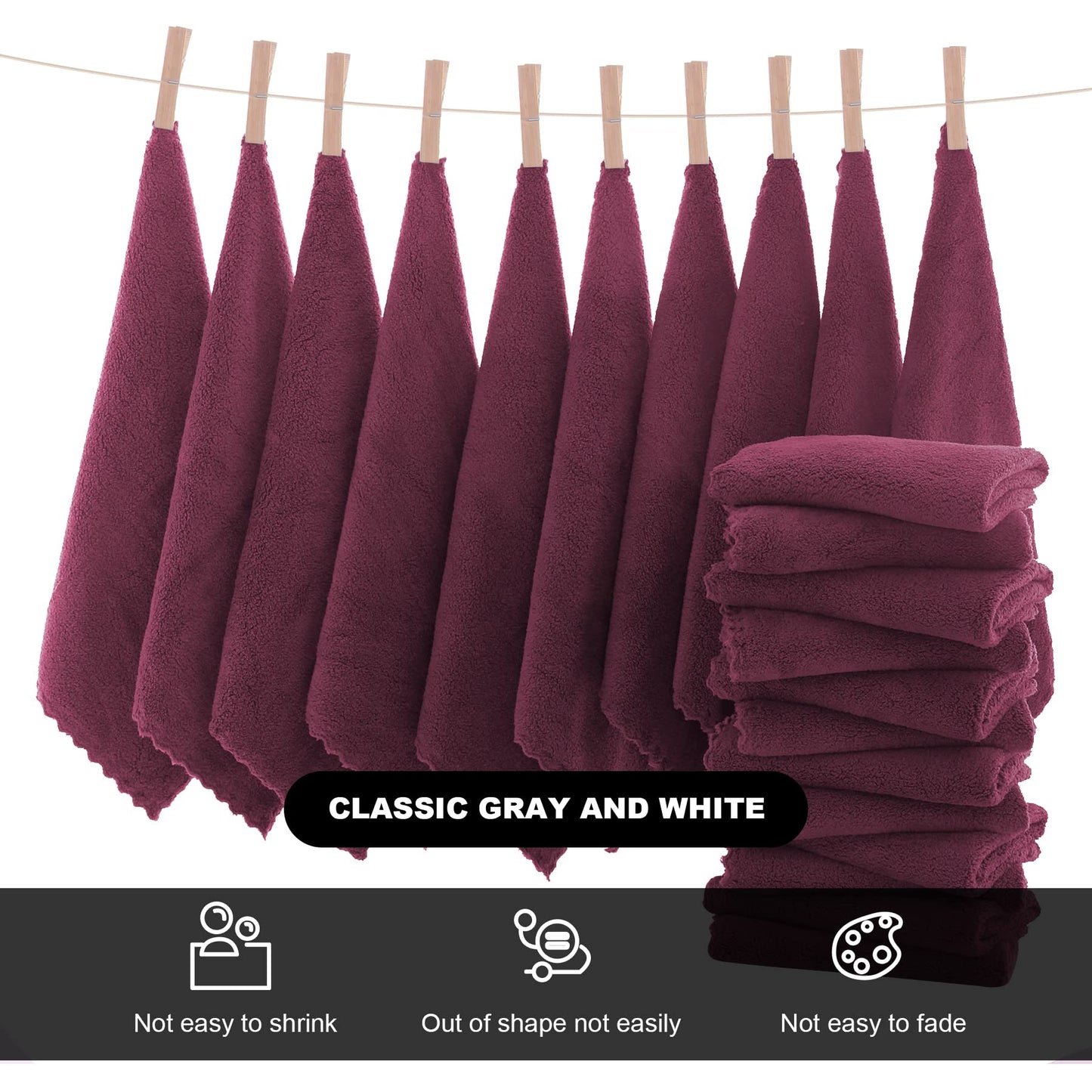 MOONQUEEN Microfiber Facial Cloths Fast Drying Washcloth 12 Pack - Premium Soft Makeup Remover Cloths - Burgundy