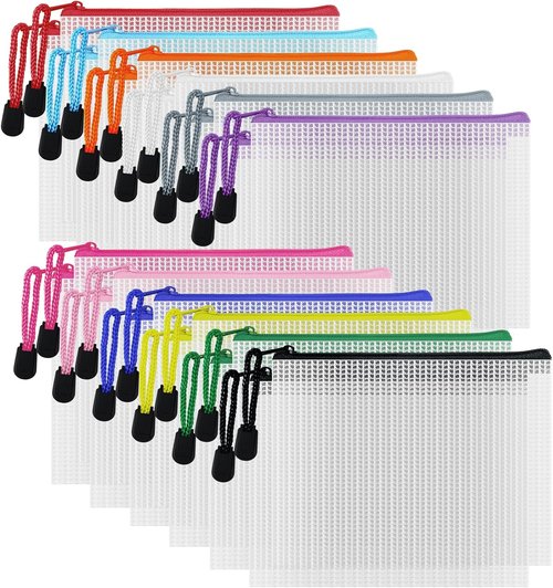 D-KINGCHY 24-Piece Zipper Storage Bag Set - Waterproof Plastic Mesh Pouches for Organization & Travel