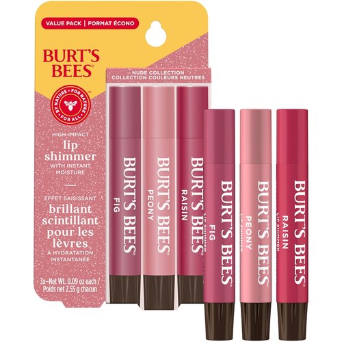 Burt's Bees Lip Shimmer - Tinted Lip Balm Stick for All-Day Hydration | 3 Warm Shades, 3 Tubes x 0.09 Oz